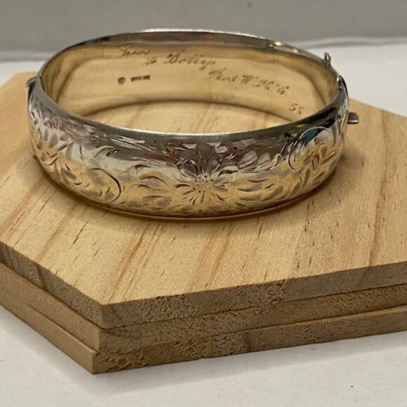 Sterling Silver Vintage Floral bangle - Picture 1 of 9